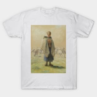 Little Shepherdess Knitting by Jean-Francois Millet T-Shirt